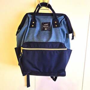 anello Blue/Navy Colorblock Canvas Medium Backpack Top Handle Zip Pockets